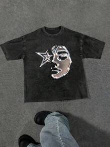 Manfinity EMRG Loose Fit Men's Star Print Drop Shoulder T-Shirt - Black - View 1