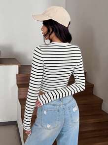 SHEIN EZwear 3入組簡單款圓領修身女長袖短T恤，休閑風格 - 彩色 - 查看 3