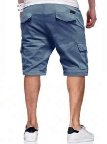 Manfinity Homme Men's Summer Casual Solid Color Cargo Shorts With Flap Pockets And Drawstring