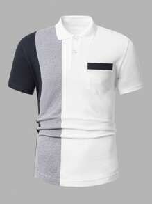 RueChic Polo régulier pour hommes avec blocs de couleur et poche - Blanc - Voir 2