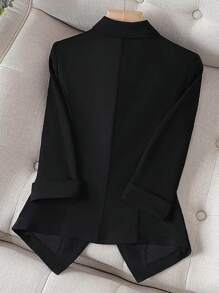 SHEIN LUNE Single Button Lapel Collar Solid Long Sleeve Blazer - Black - View 2