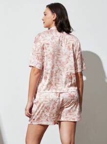 LUVLETTE Floral Pattern Satin Short Women Bridesmaid Airy Pajama Sets Lounge Sets