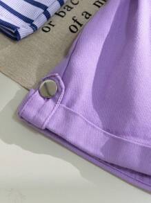 Ensemble de 2 pièces T-shirt à manches longues rayé et bretelles de personnalité pour petite fille à la mode, printemps/automne