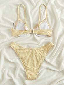 Swim Mod Women's Solid Frill Trim Underwire Sexy Bikini Set For Summer Beach, Bathing Suit - Yellow - View 2