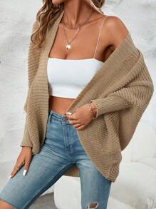 SHEIN LUNE Áo cardigan dài tay màu bất đối xứng viền bất đối xứng thanh lịch dành cho nữ - Màu be - Xem 4