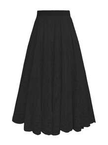 SHEIN LUNE Plus Size Solid Color Lace Long Sleeve Skirt, Suitable For Daily Casual Wear Maxi Women - Black - View 3