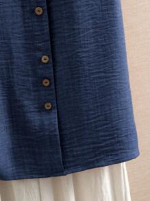 SHEIN LUNE 大尺碼休閒短袖圓領夏季上衣 - 藏蓝色 - 查看 3