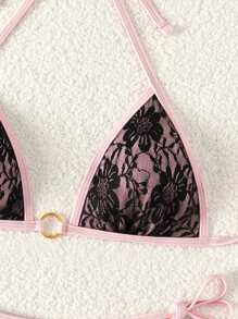 Swim Mod Women's Contrast Color Lace Decorated Bikini Set Summer Beach