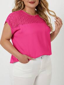 SHEIN Clasi Blouse à manches chauve-souris en dentelle contrastée, pour l'été