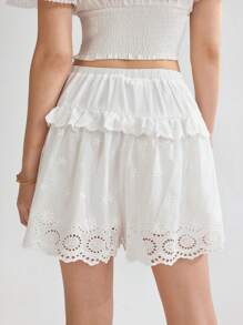 Enchnt Women's Solid Color Simple Casual Shorts - White - View 2