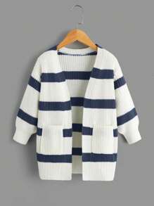 SHEIN Young Girl Striped Pattern Drop Shoulder Duster Cardigan In Fall/Winter