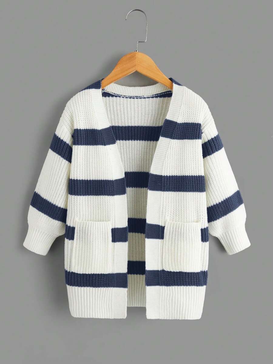 SHEIN Young Girl Striped Pattern Drop Shoulder Duster Cardigan In Fall/Winter