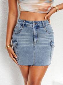 SHEIN Essnce Váy mini có viền thô có túi nắp - Rửa nhẹ - Xem 4