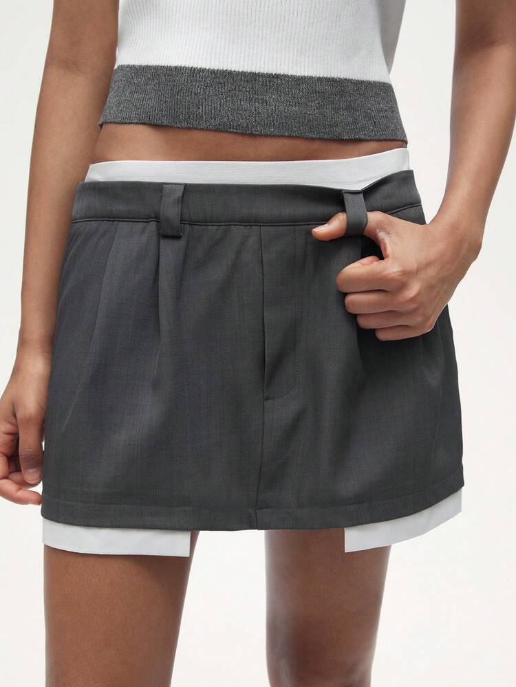 SHEIN Maija Ladies Back To School Autumn Grey Low-Waist Color Block Mini Skirt