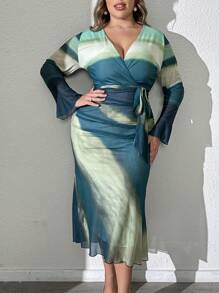 Modelyn 大码女式印花简约日常长袖连衣裙，超长紧身连衣裙，适合盛装活动/婚礼/派对 - 彩色 - 查看 6