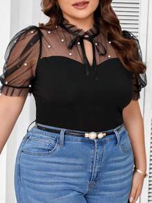 SHEIN CURVE+ Áo thun lót mỏng Color Block size lớn, dành cho mùa hè - màu đen - Xem 4