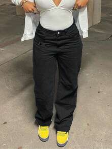 女士经典复古宽松直筒牛仔裤，男友风休闲日常牛仔裤