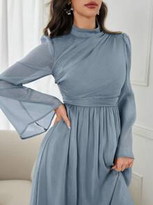 Modelyn 女士纯色简约日常长袖连衣裙长款晚礼服 - 薄荷藍 - 查看 6