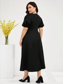 Modelyn Abito a maniche corte semplice decorato colletto per la vita grande delle donne adatto alluso quotidiano