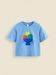 SHEIN Camiseta de malha de manga curta solta com estampa de sorvete casual para meninos, primavera e verão, temporada de volta às aulas - Vermelho - Ver 4