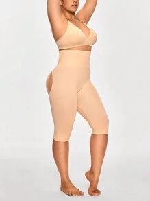 SHAPORA Quần lót thể thao Yoga Unitard lưng cao màu trơn cỡ lớn - Màu be - Xem 11