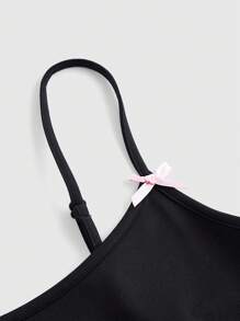 SHEIN MOD 女士时尚字母印花修身蝴蝶结夏季吊带背心 - 黑色 - 查看 3