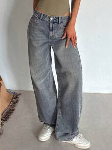 DAZY 女式寬鬆直腿休閒牛仔褲，附口袋 - 中等水洗藍 - 查看 4