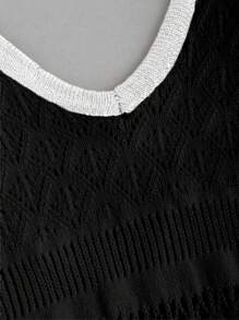 SHEIN Unity Gaun Sweater Rajut Tanpa Lengan dengan Desain Tanpa Punggung dan Blok Warna - Hitam - View 4