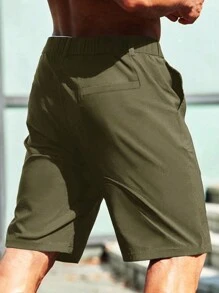 Manfinity Homme Quần short nam màu trơn có túi cho mùa hè - xanh quân đội - Xem 2