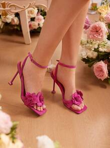 CUCCOO CHICEST Women's Elegant Square Toe Thin Heel Sandals With Floral Detail For Summer Graduation Heels Prom Heels Vacation Shoes Summer Christmas Fall New Year Holiday