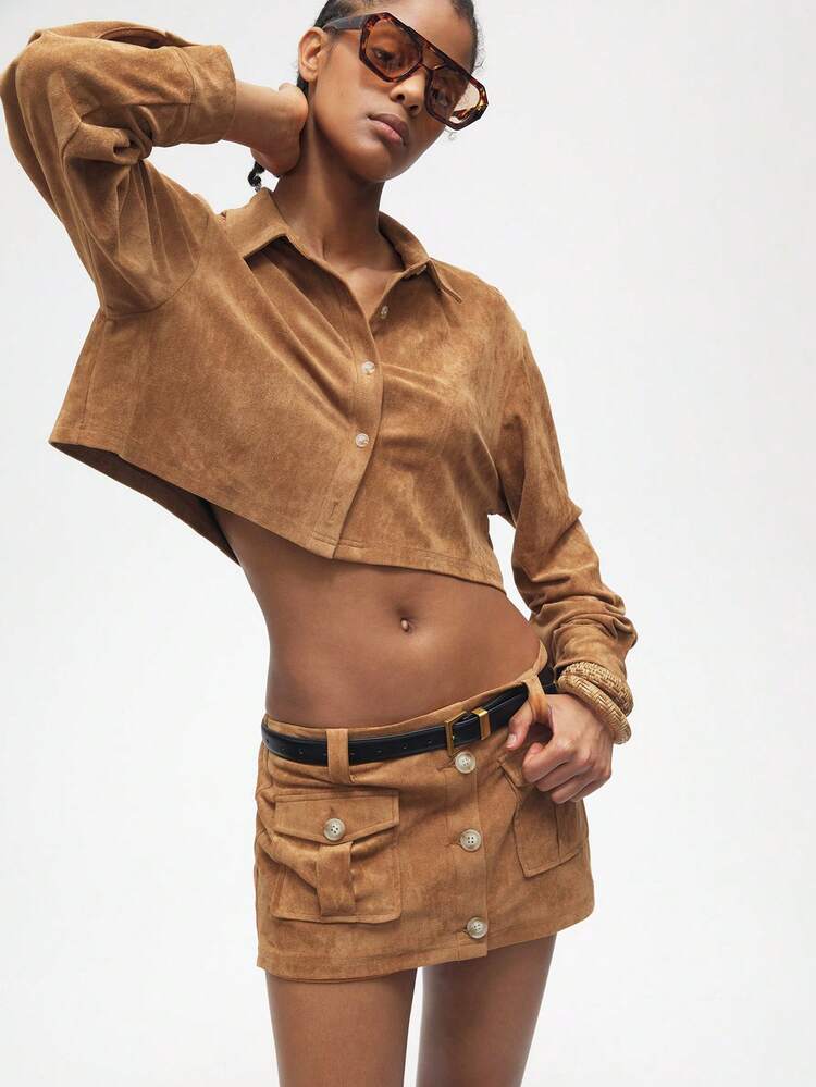 SHEIN Maija Khaki Corduroy Mini Skirt For Women, Back To School Autumn Fashion