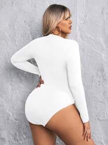 SHEIN SXY Plus Size Tight Turtleneck Long Sleeve Bodysuit - White - View 2