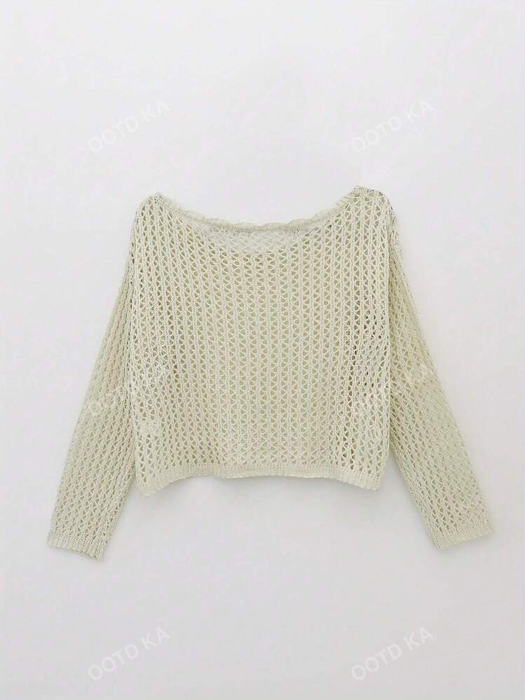 كنزة صوفية فضفاضة كاجوال مفرغة للنساء، بأكمام طويل...