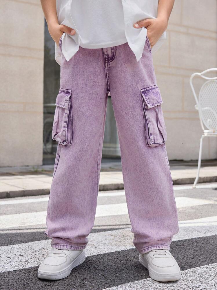 10代の男性向け 紫色 デニム ストリート スタイル カーゴパンツ