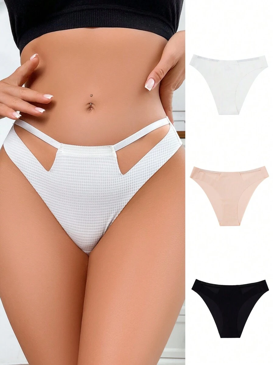 3pcs Hollow Out Sexy Triangle Panties Set - Multicolor - View 1