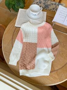 SHEIN LMoss Kids Váy len màu trơn co giãn thường ngày cho bé gái LMoss Baby Girl, Thu/Đông - Nhiều màu - Xem 1