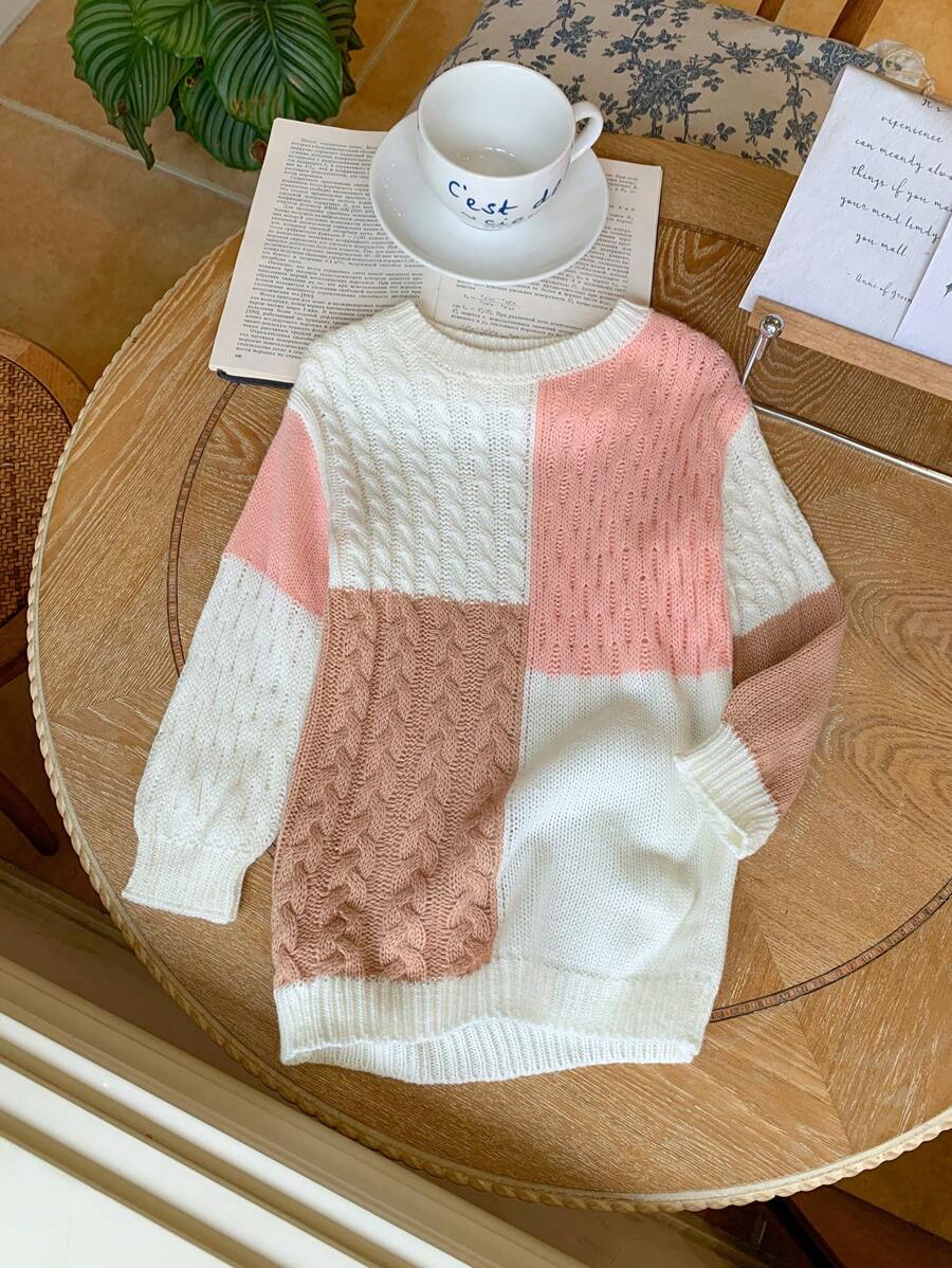 SHEIN LMoss Kids Váy len màu trơn co giãn thường ngày cho bé gái LMoss Baby Girl, Thu/Đông - Nhiều màu - Xem 1