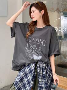 DAZY Slogan Graphic Drop Shoulder Tee Oversized T-Shirt