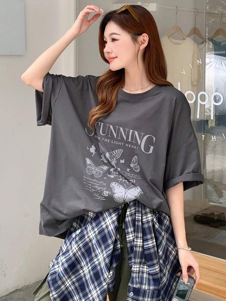 Slogan Graphic Drop Shoulder Tee Oversized T-Shirt