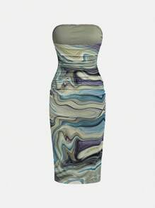 SHEIN Girlism Váy ống lưới in họa tiết gợn sóng và trong suốt cho bé gái tuổi teen - Nhiều màu - Xem 2