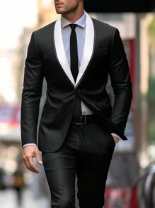 Manfinity Mode Chaqueta de hombre con cuello tipo solapa de contraste