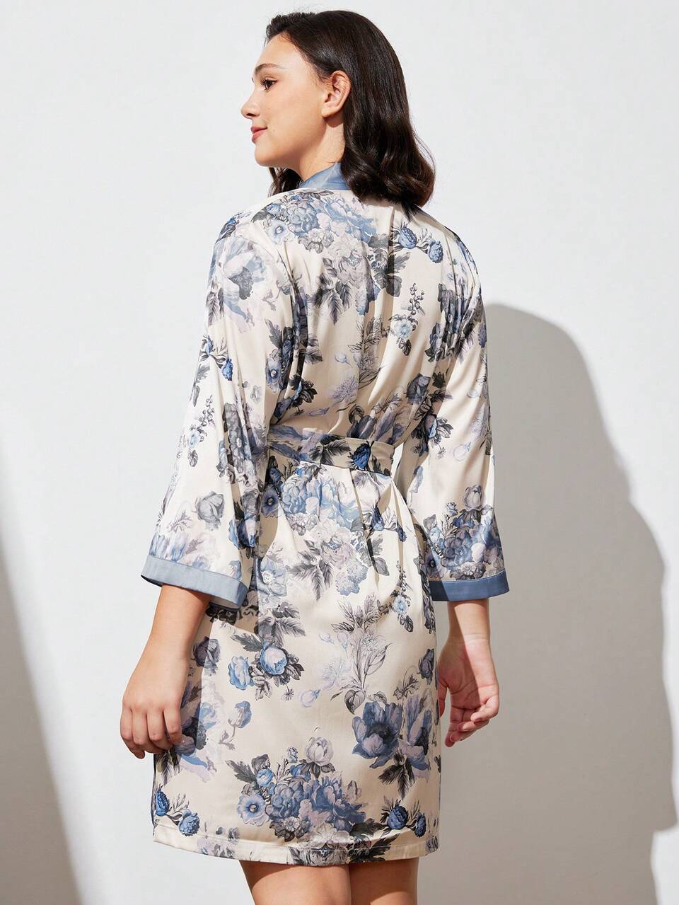 Floral Pattern Flora Print Satin Women Bath Robe With Tie Bridesmaid Pajamas Bathrobe Night Gown Women & Pyjamadressing