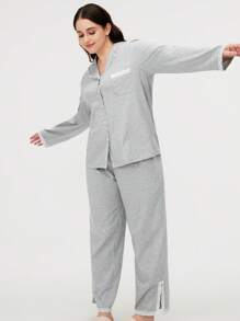 LUVLETTE Autumn And Winter Grey Soft Fabric With Lace Elegance Trim Long Women 100% Pure Cotton Pajama Set Lounge Sets For Women Lingerie Fall Pajamas Clothes - Light Grey - View 2