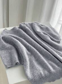 DAZY Solid Color Crew Neck Short Sleeve Knit Top,Fall Clothes - Grey - View 6