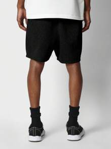 SUMWON Drop Crotch Short With Front Graphic Print - Black - View 4