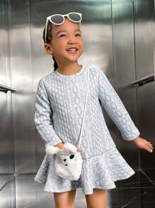 SHEIN Vestido Com Babado E Bainha Frisada De Tricô Para Jovens Com Bolsa
