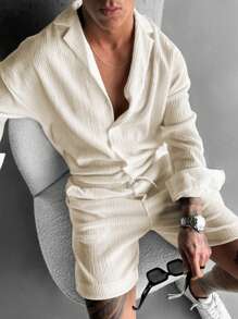 Manfinity Homme Bộ áo sơ mi nam cỡ lớn - Màu be - Xem 4