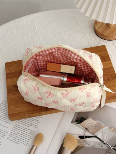 Bolsa de maquillaje con lazo lindo, bolsa cosmética pequeña con cremallera organizadora de almacenamiento, bolsa estética de maquillaje organizadora, bolsa de almacenamiento de viaje acolchada mini, estuche organizador de cosméticos acolchado grande para mujer, bolsa de almacenamiento de cuidado de la piel, monedero lindo, estuche para lápices con estampado de lazo y nudo, bolsa octagonal para viaje, regalo para amigos, regalo del Día de la Madre, regalo de cumpleaños