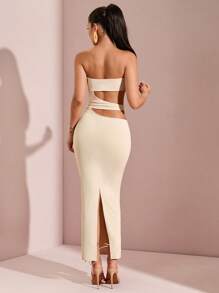 SHEIN BAE Đầm băng quấn không dây màu trơn gợi cảm, Xuân/Hè, Hoàn hảo cho những bữa tiệc độc thân, hẹn hò đêm và đi chơi đêm của các cô gái - Màu be - Xem 2