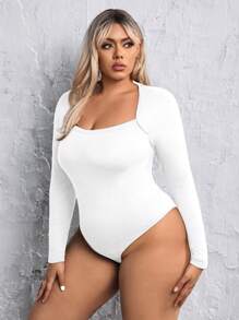 SHEIN SXY Plus Size Tight Turtleneck Long Sleeve Bodysuit - White - View 4